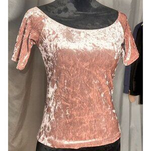 KENDALL & KYLIE Peach/Pink Crushed Velvet Fitted Boatneck Top, XS